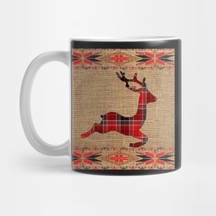 Christmas Deer Plaid Rustic Faux Burlap Look Unique Mugs, Pillows, Bedding & Other Gifts Mug